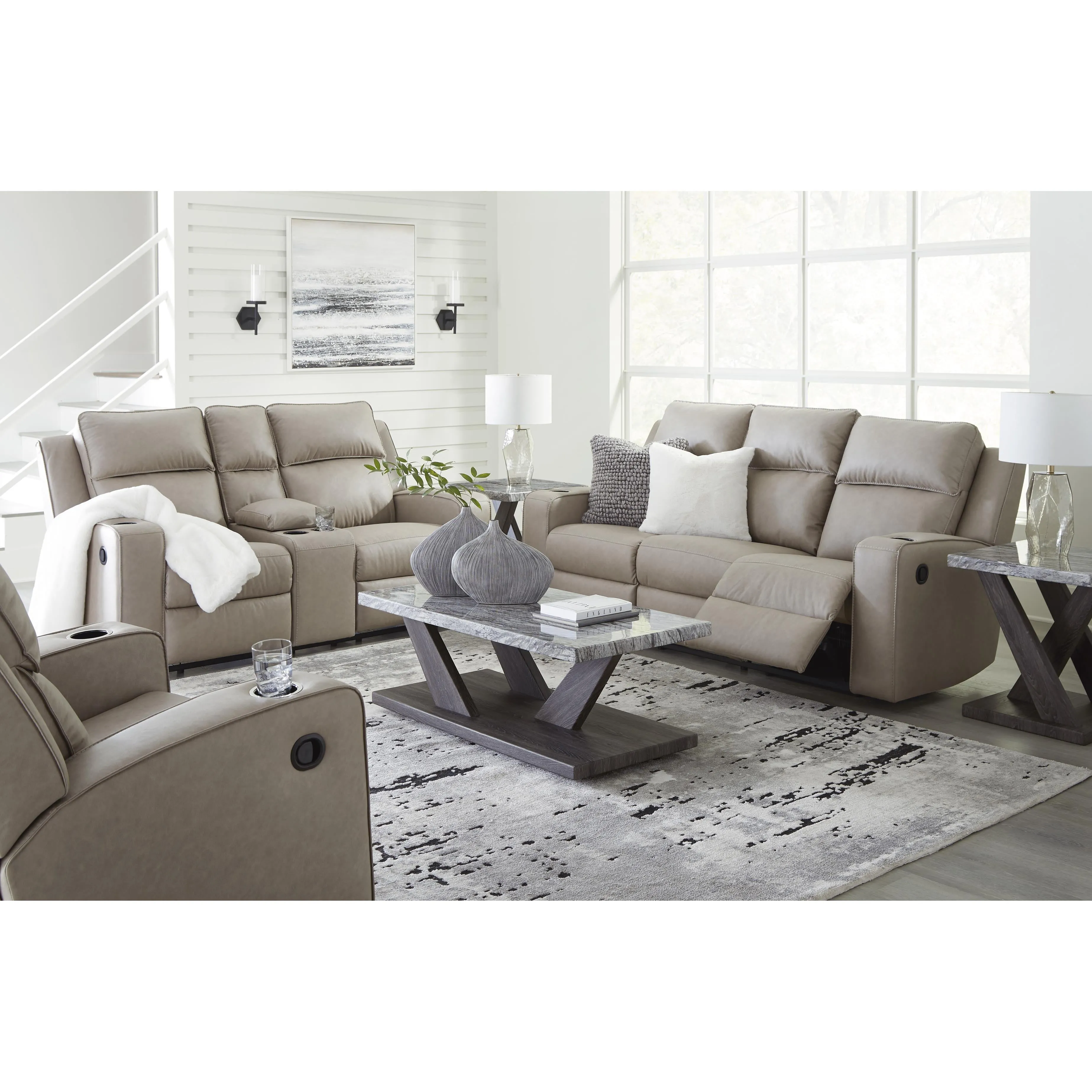 Signature Design by Ashley Lavenhorne Reclining Leather Look Loveseat with Console 6330794C