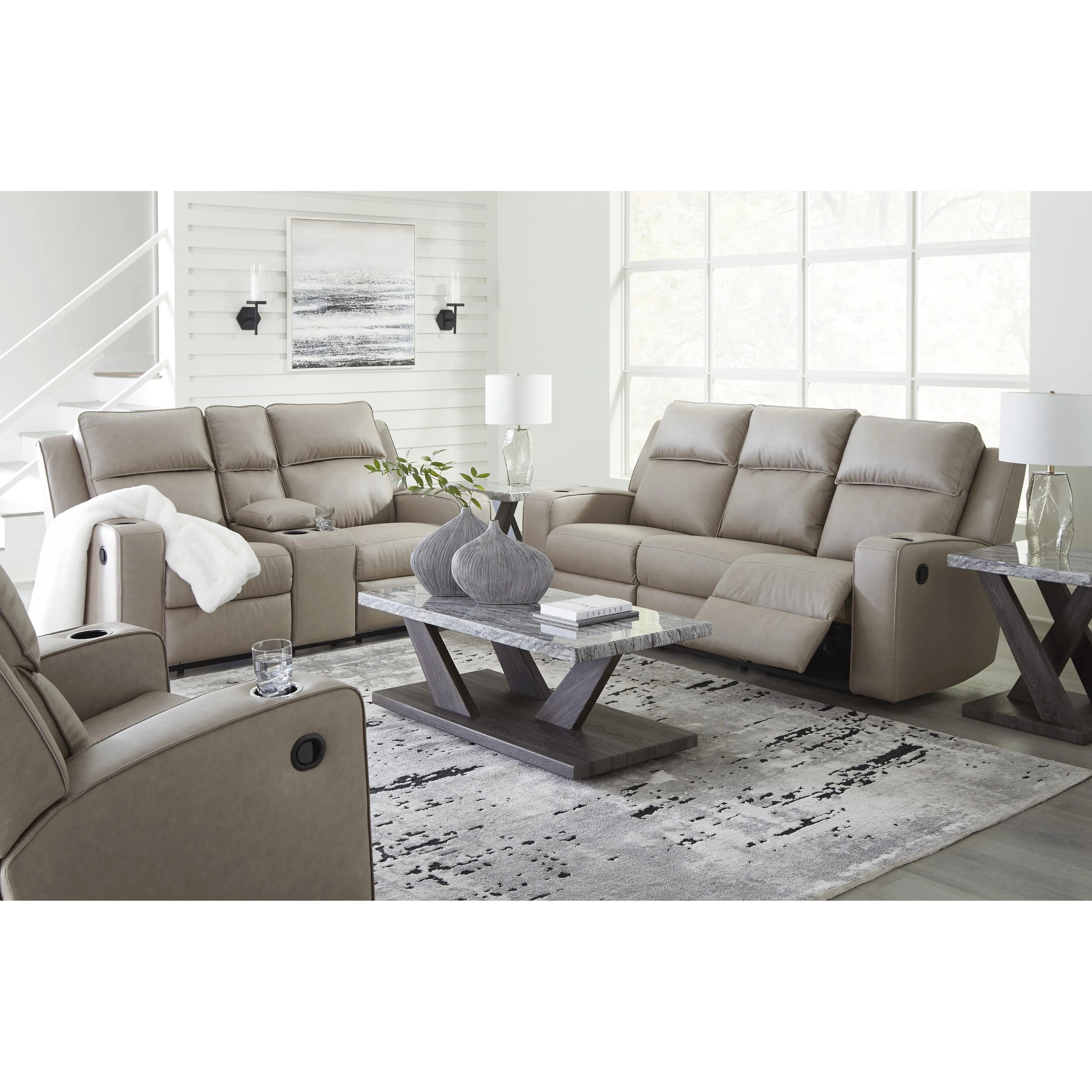 Signature Design by Ashley Lavenhorne Reclining Leather Look Loveseat with Console 6330794C