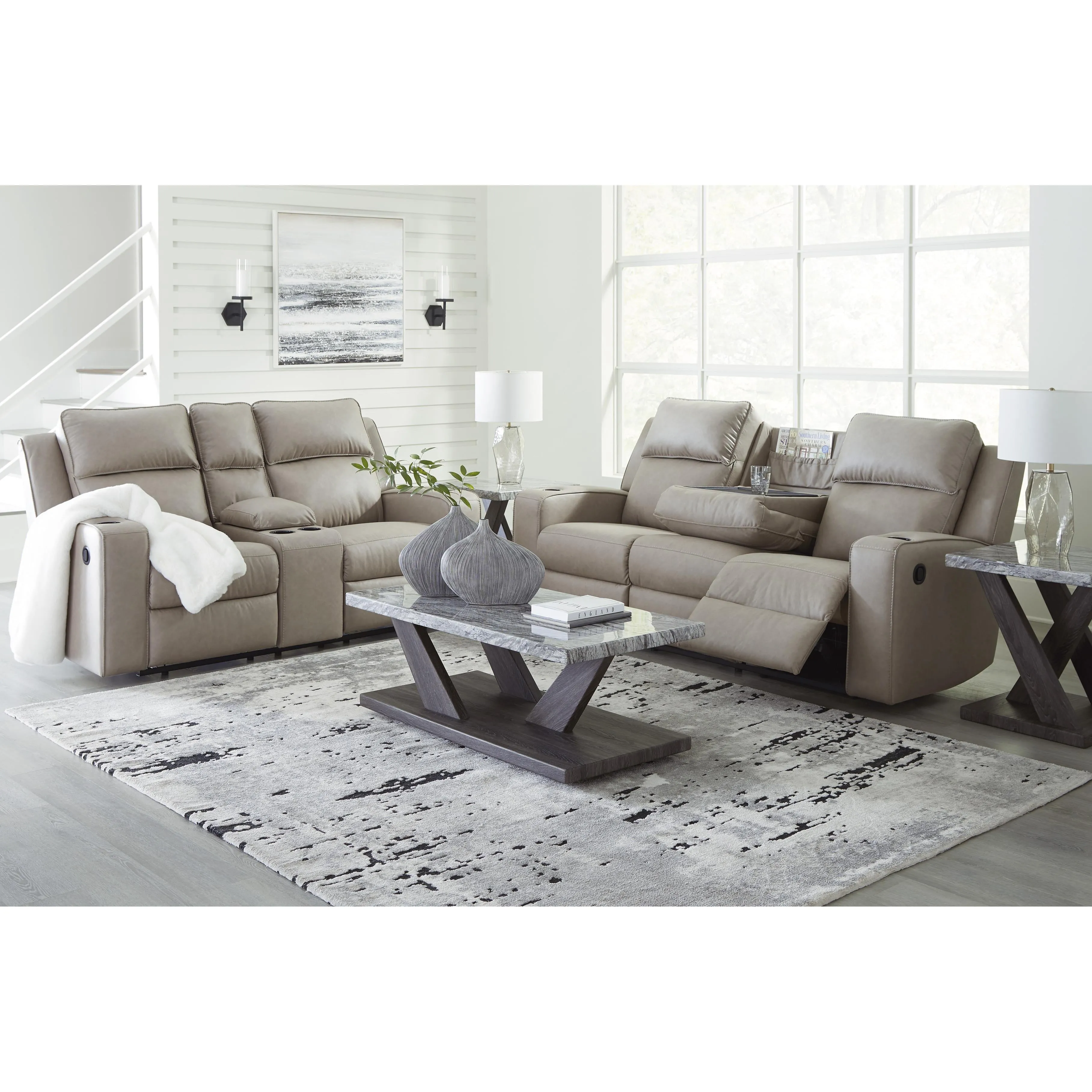 Signature Design by Ashley Lavenhorne Reclining Leather Look Loveseat with Console 6330794C