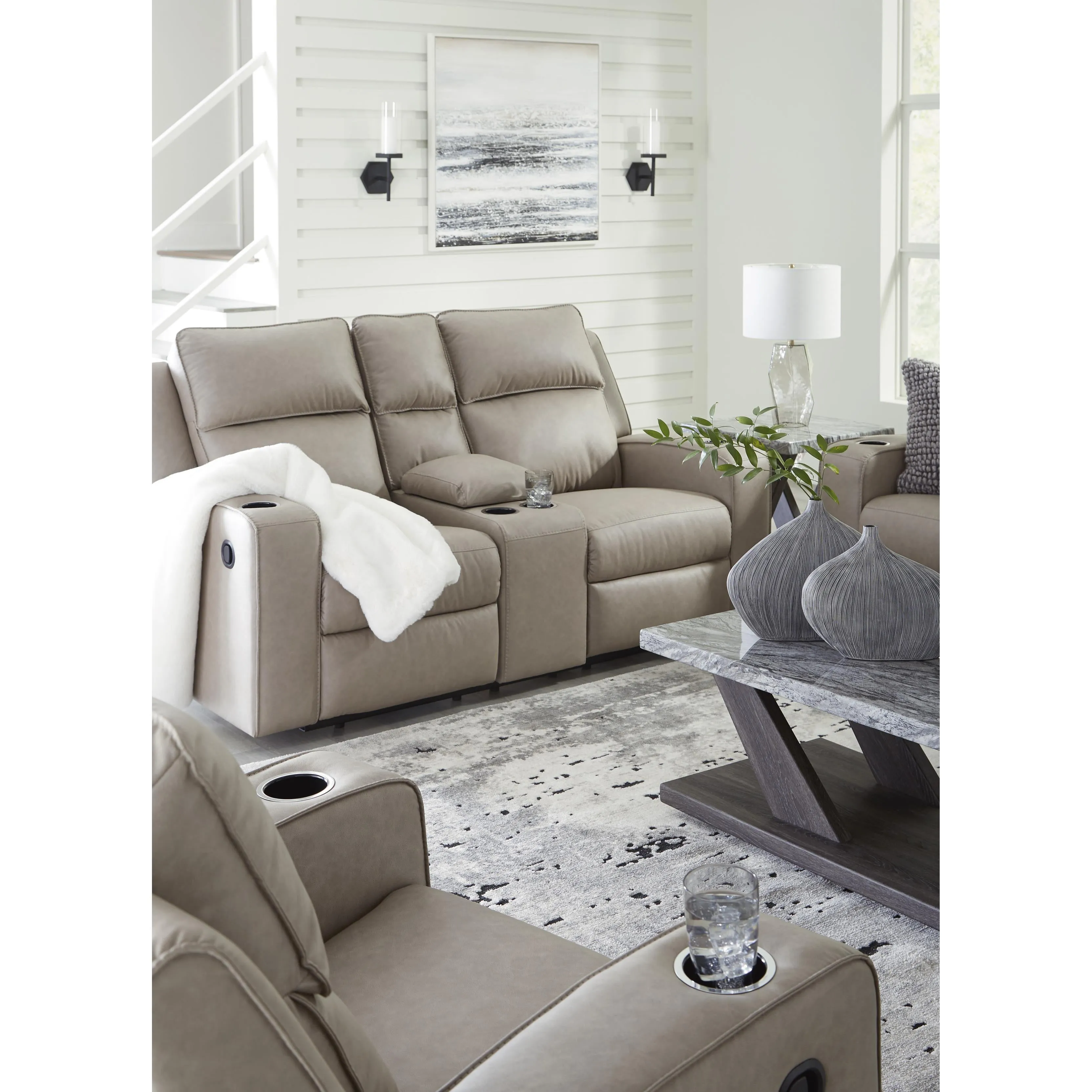 Signature Design by Ashley Lavenhorne Reclining Leather Look Loveseat with Console 6330794C