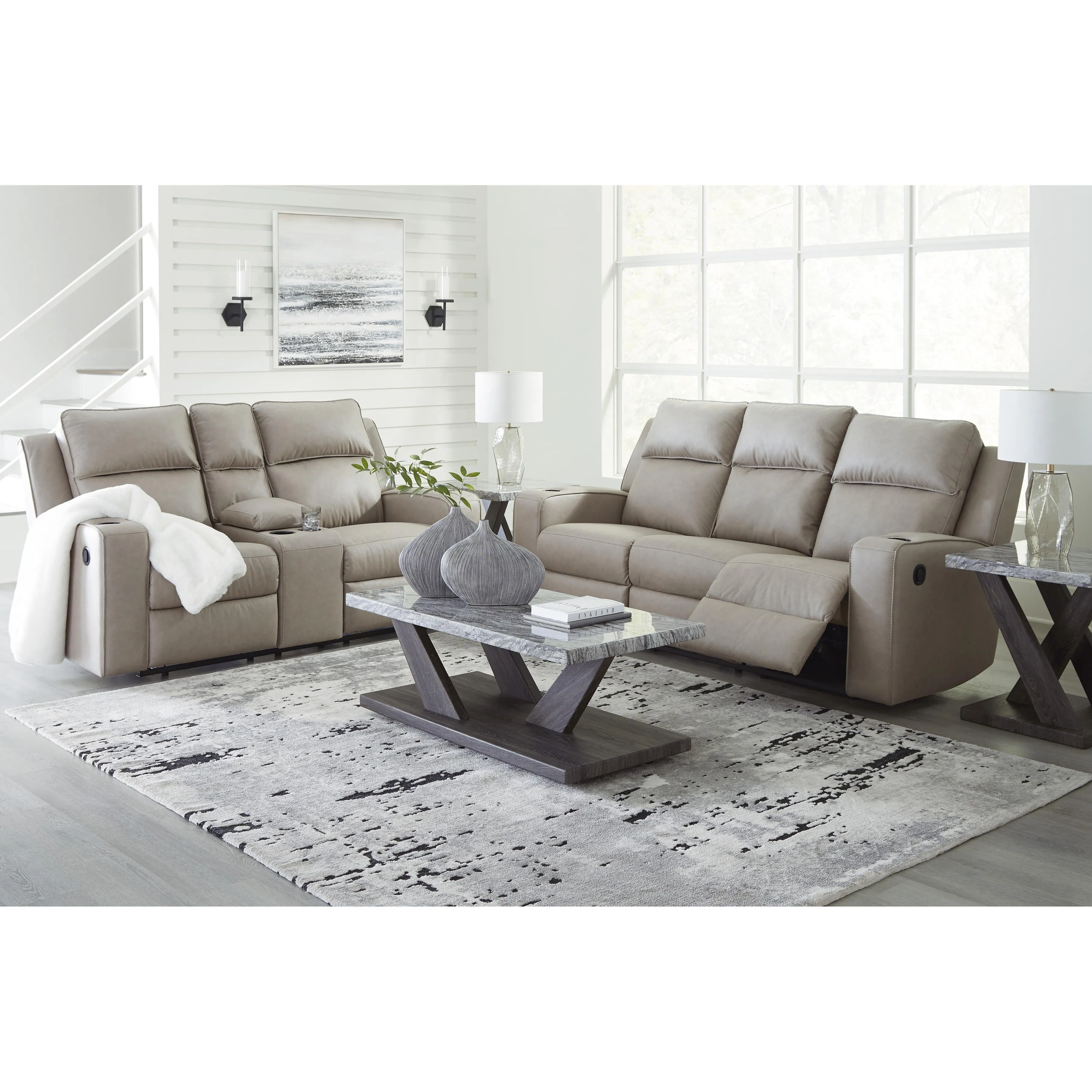 Signature Design by Ashley Lavenhorne Reclining Leather Look Loveseat with Console 6330794C