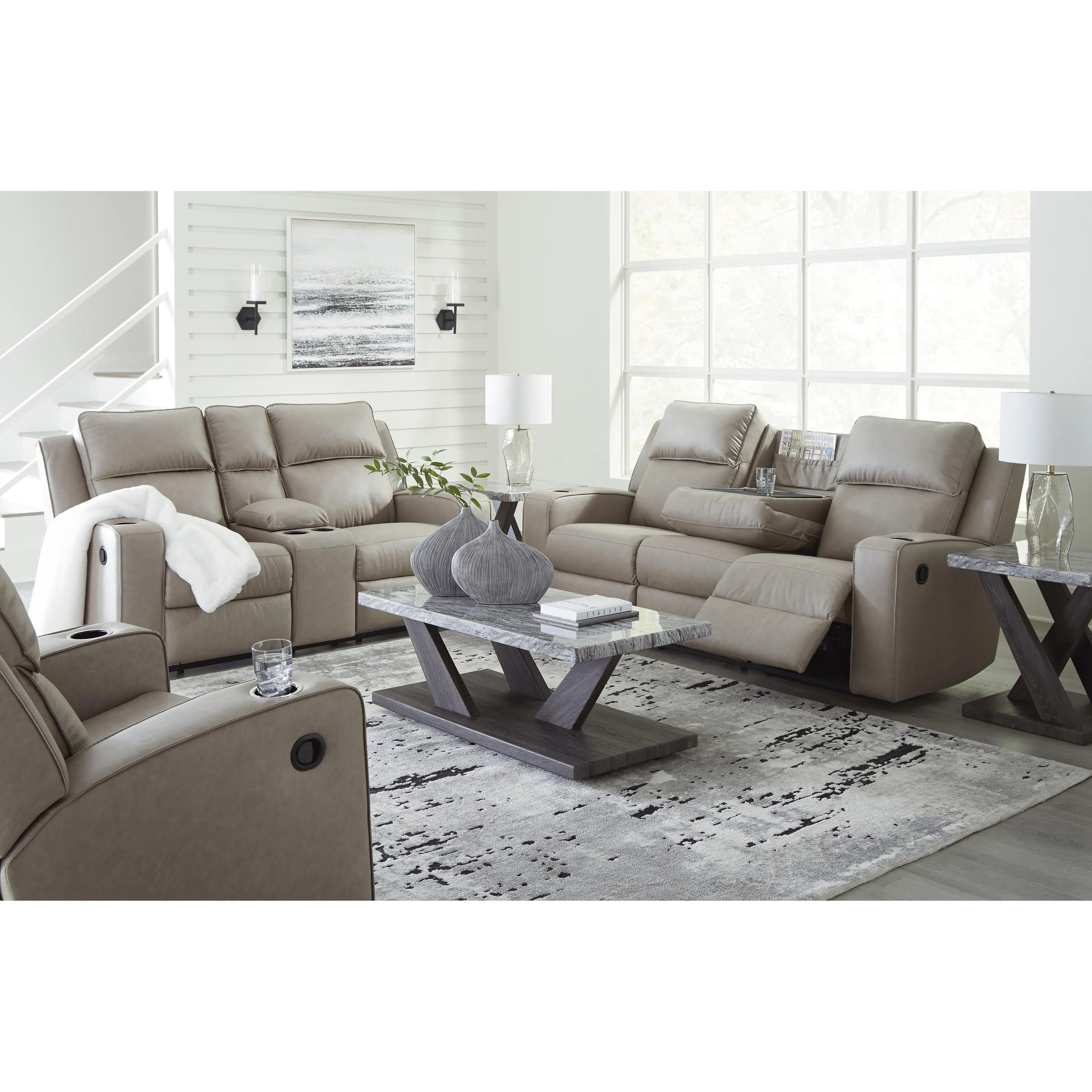 Signature Design by Ashley Lavenhorne Reclining Leather Look Loveseat with Console 6330794C