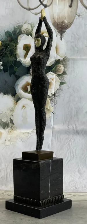 Signed Chiparus Art Nouveau  Arms Raised Lady Bronze And Faux Bone Sculpture Fig