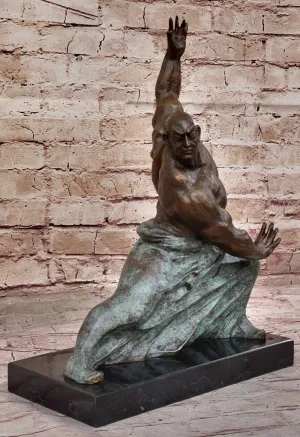 Signed Milo Art: Martial Art Karate Man Bronze Statue, Home Office Decor