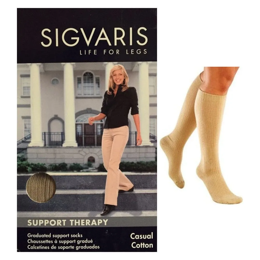 Sigvaris Casual Cotton Compression Socks, Calf High, for Women, 15 to 20 mmHg, 7" to 9" Ankle Circumference, Size A, Closed Toe, Khaki