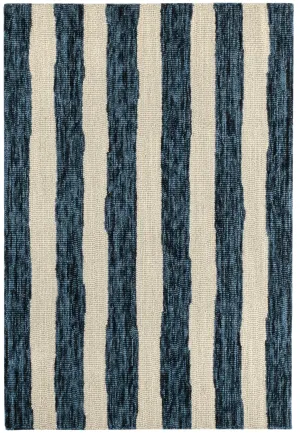 Silas Stripe Navy Hand Micro Hooked Wool Rug