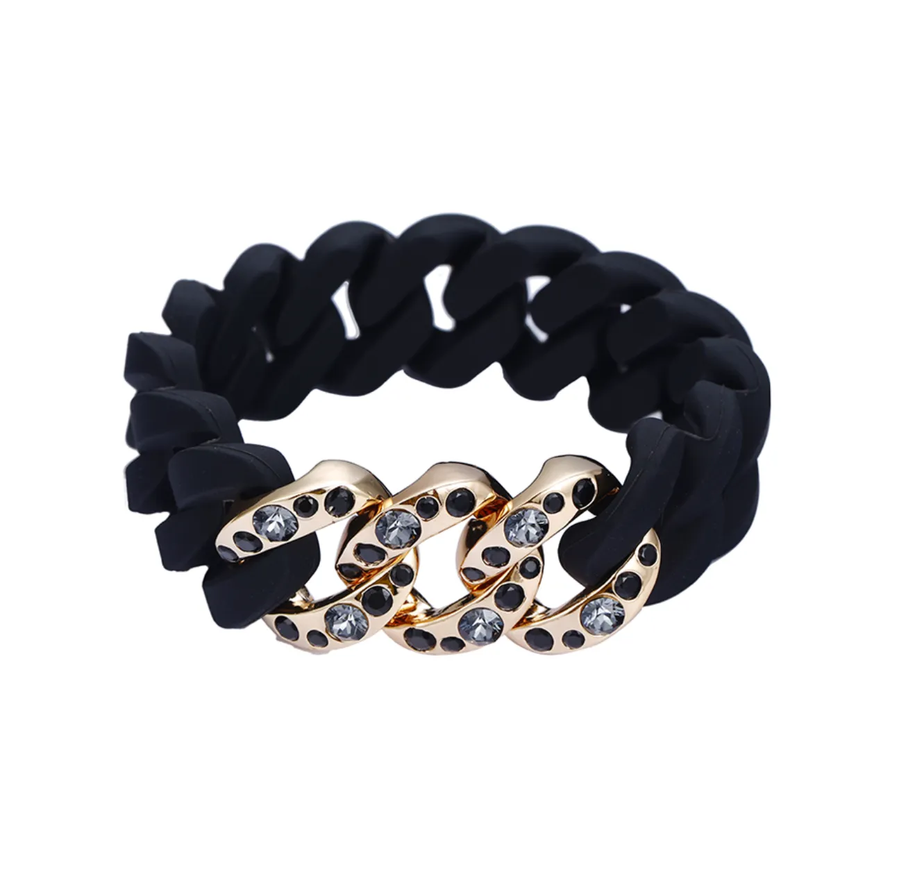 Silicone Woven Bracelet With Goldtone Swarovski Crystals