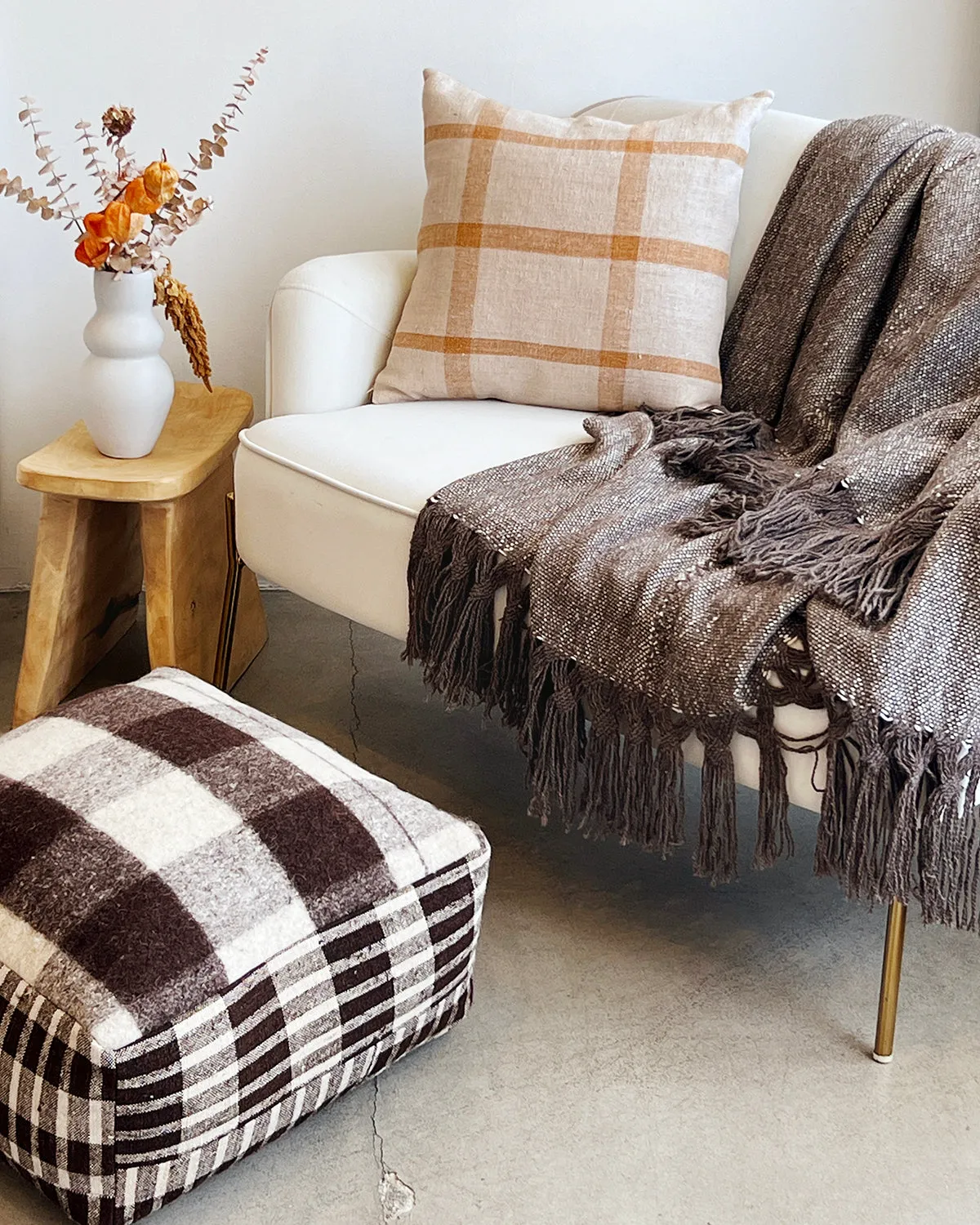 Silk and Llama Wool Double Fringed Throw Blanket