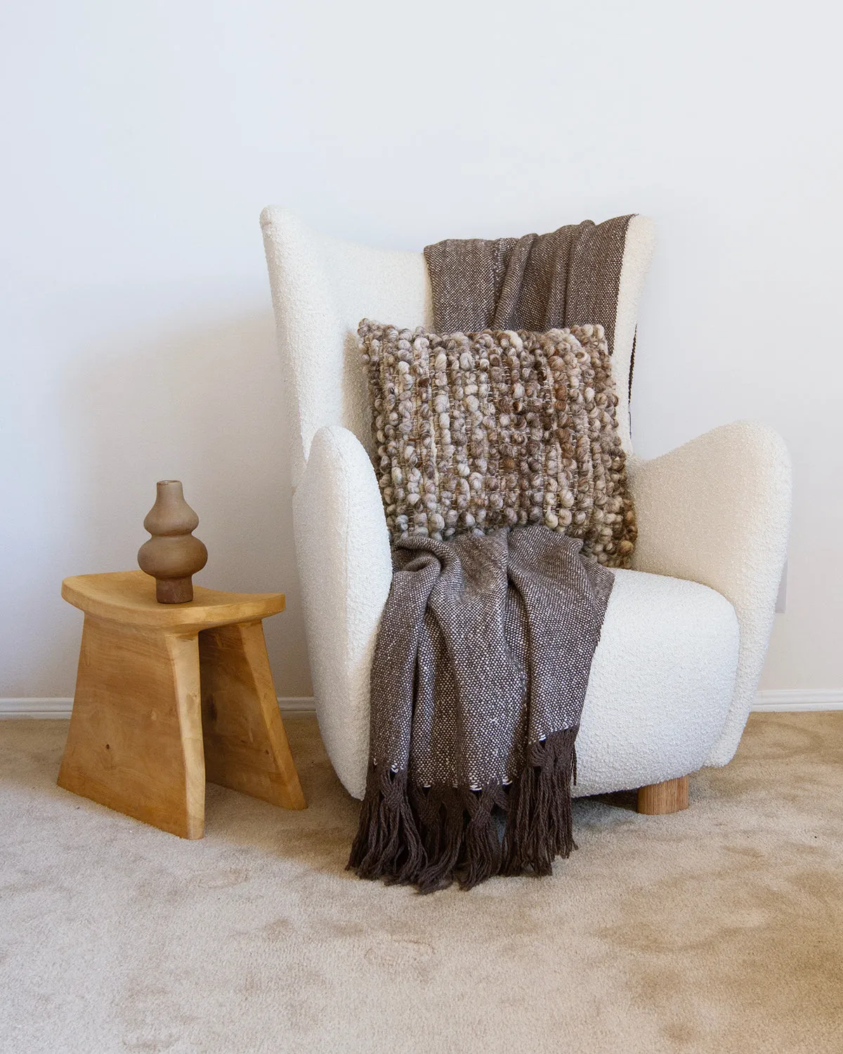 Silk and Llama Wool Double Fringed Throw Blanket