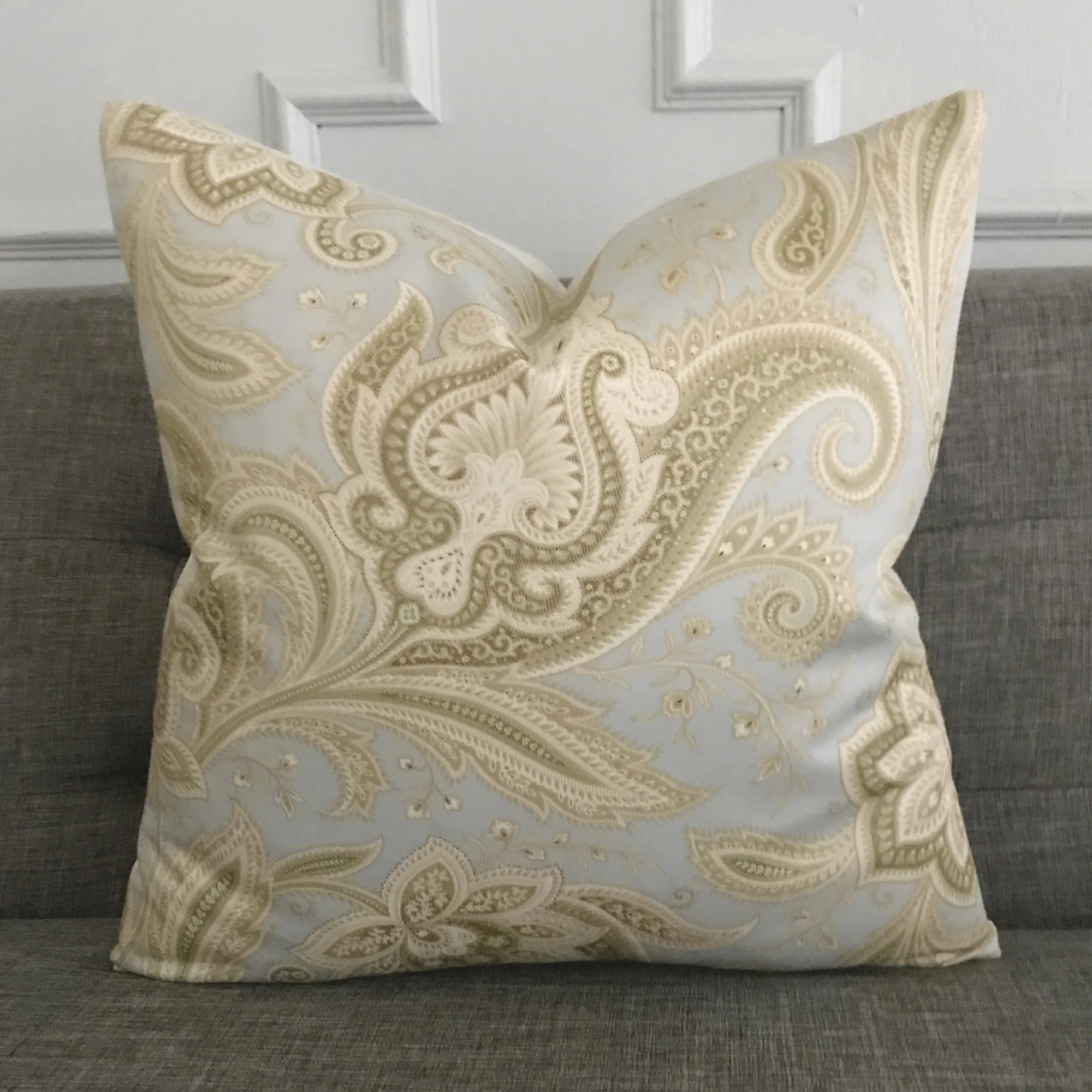 Silk Blue Green Paisley Throw Pillow Cover 16x16