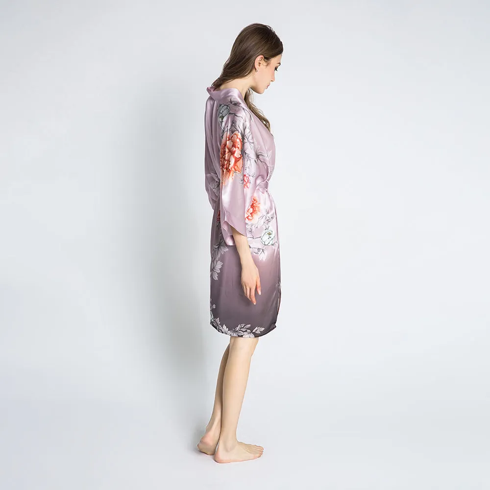 Silk Botan Short Kimono Robe