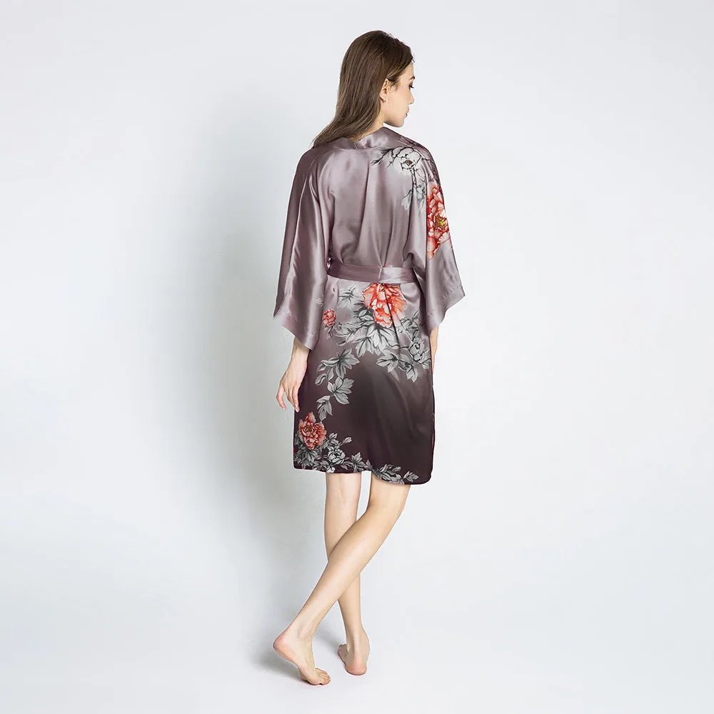 Silk Botan Short Kimono Robe