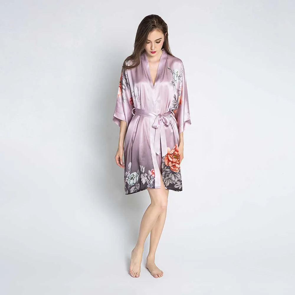 Silk Botan Short Kimono Robe