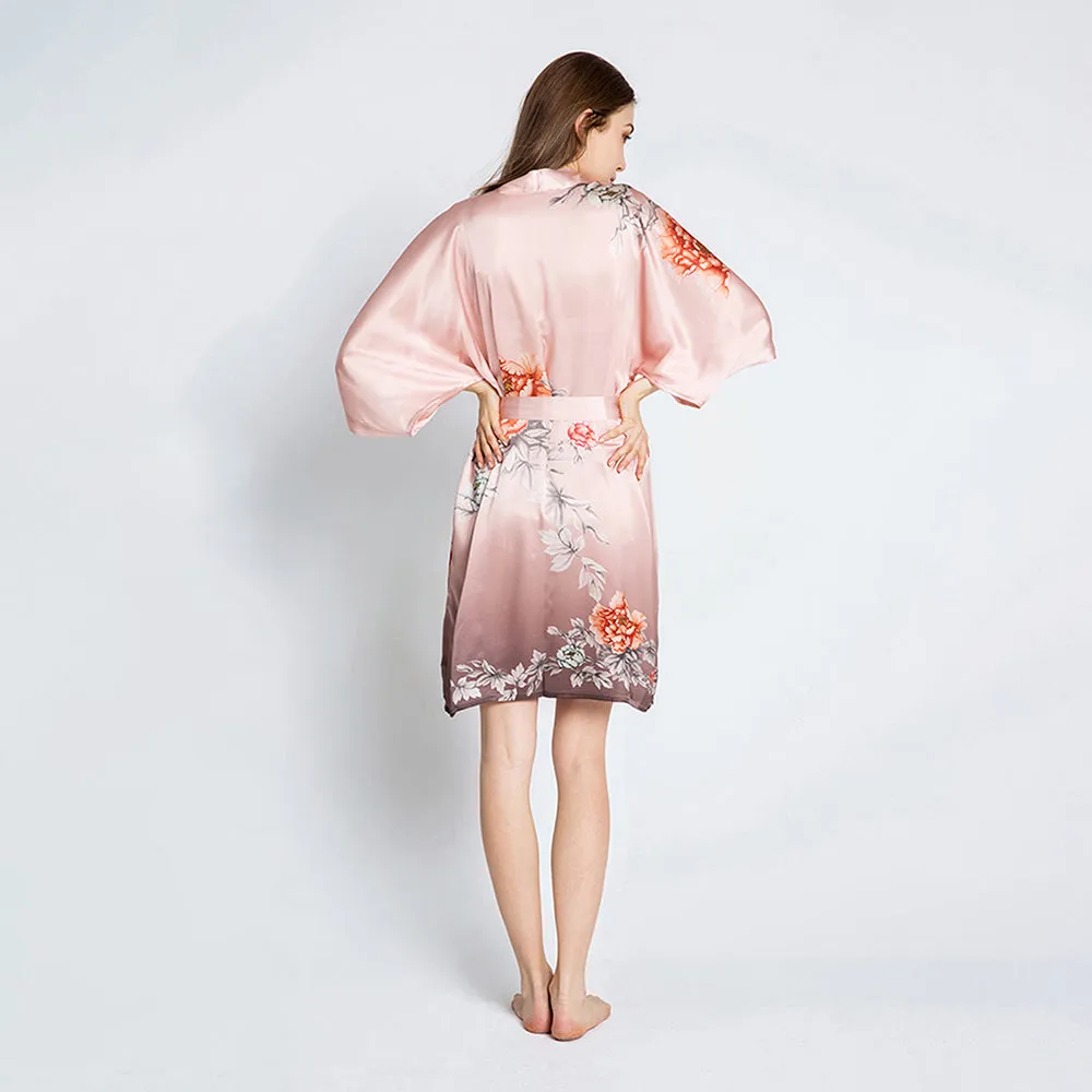 Silk Botan Short Kimono Robe