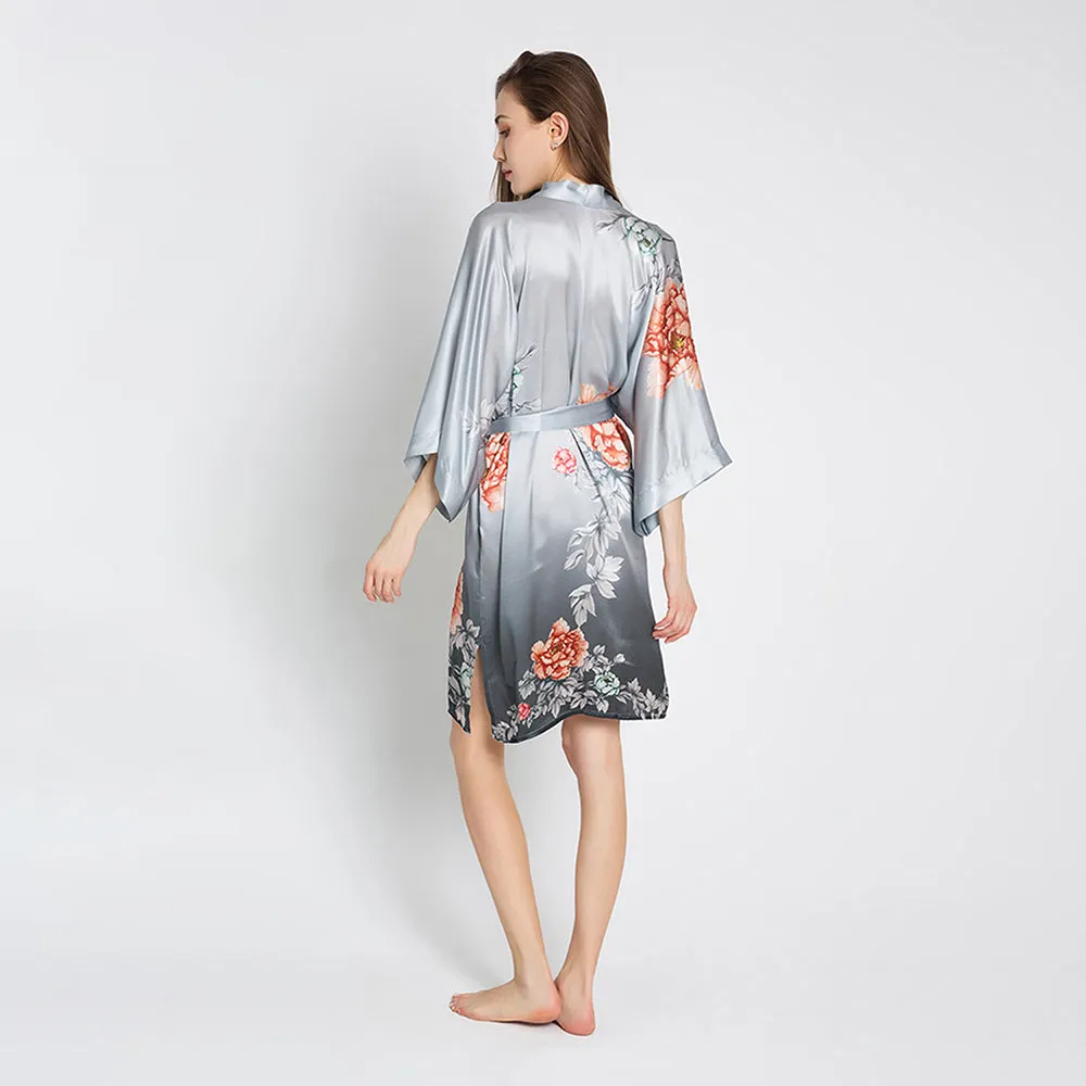 Silk Botan Short Kimono Robe