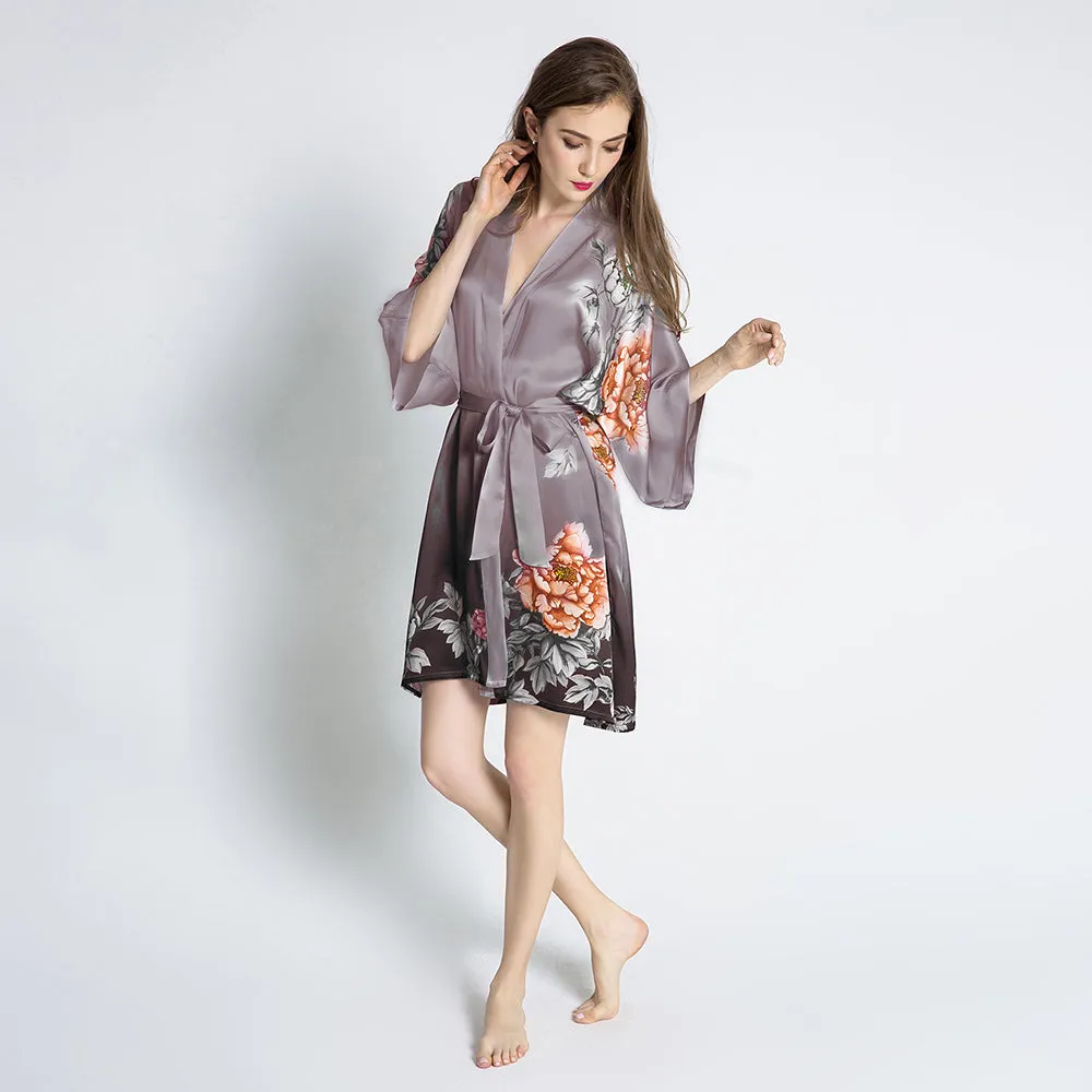 Silk Botan Short Kimono Robe