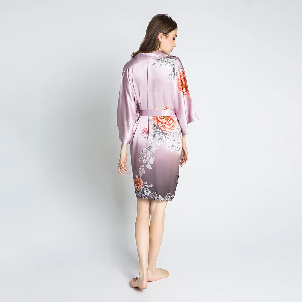 Silk Botan Short Kimono Robe