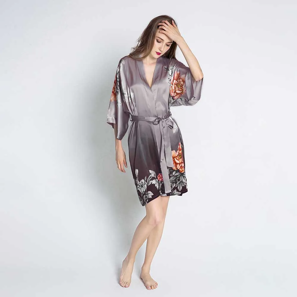 Silk Botan Short Kimono Robe