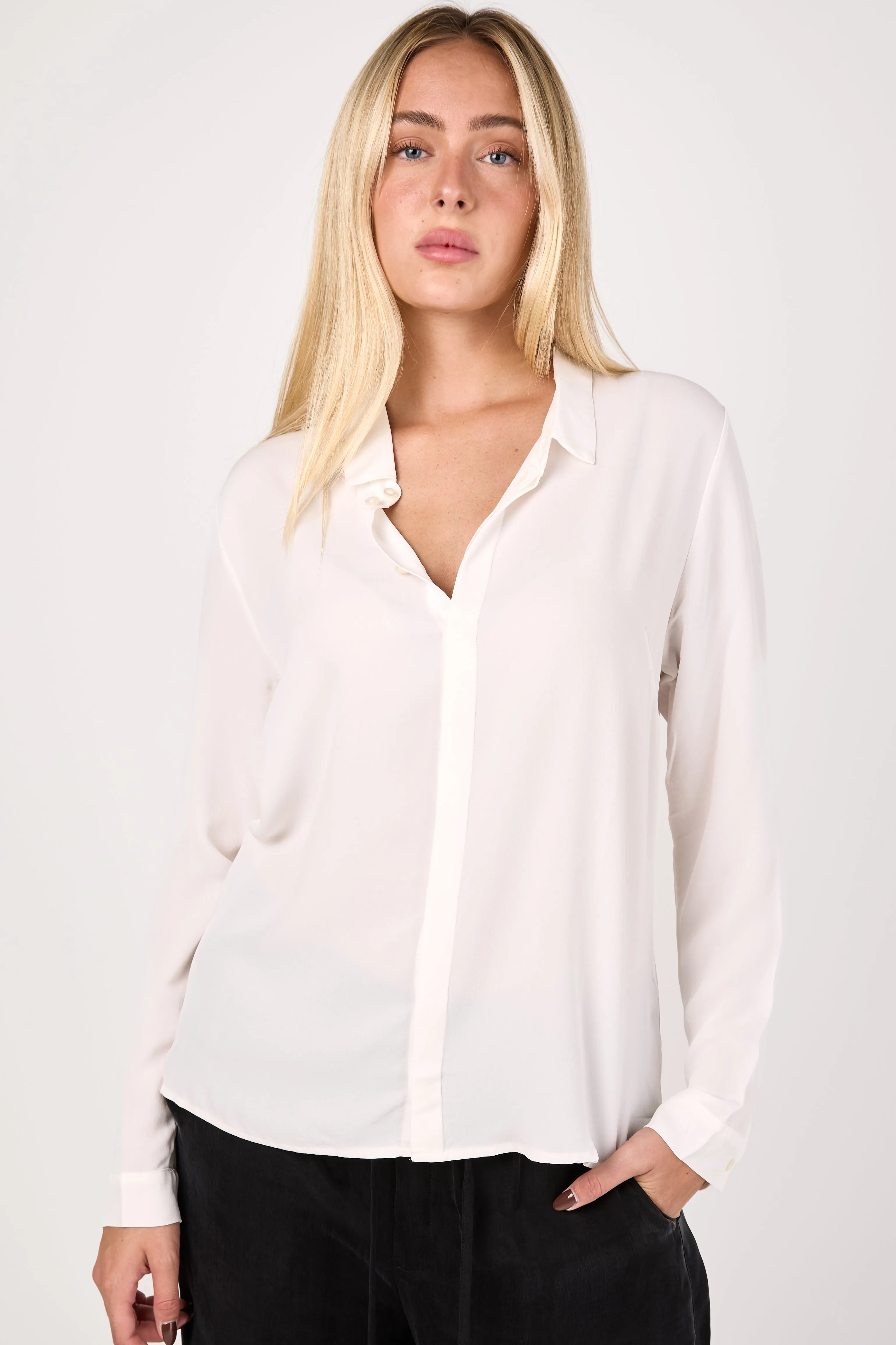 Silk Button Down Shirt in White