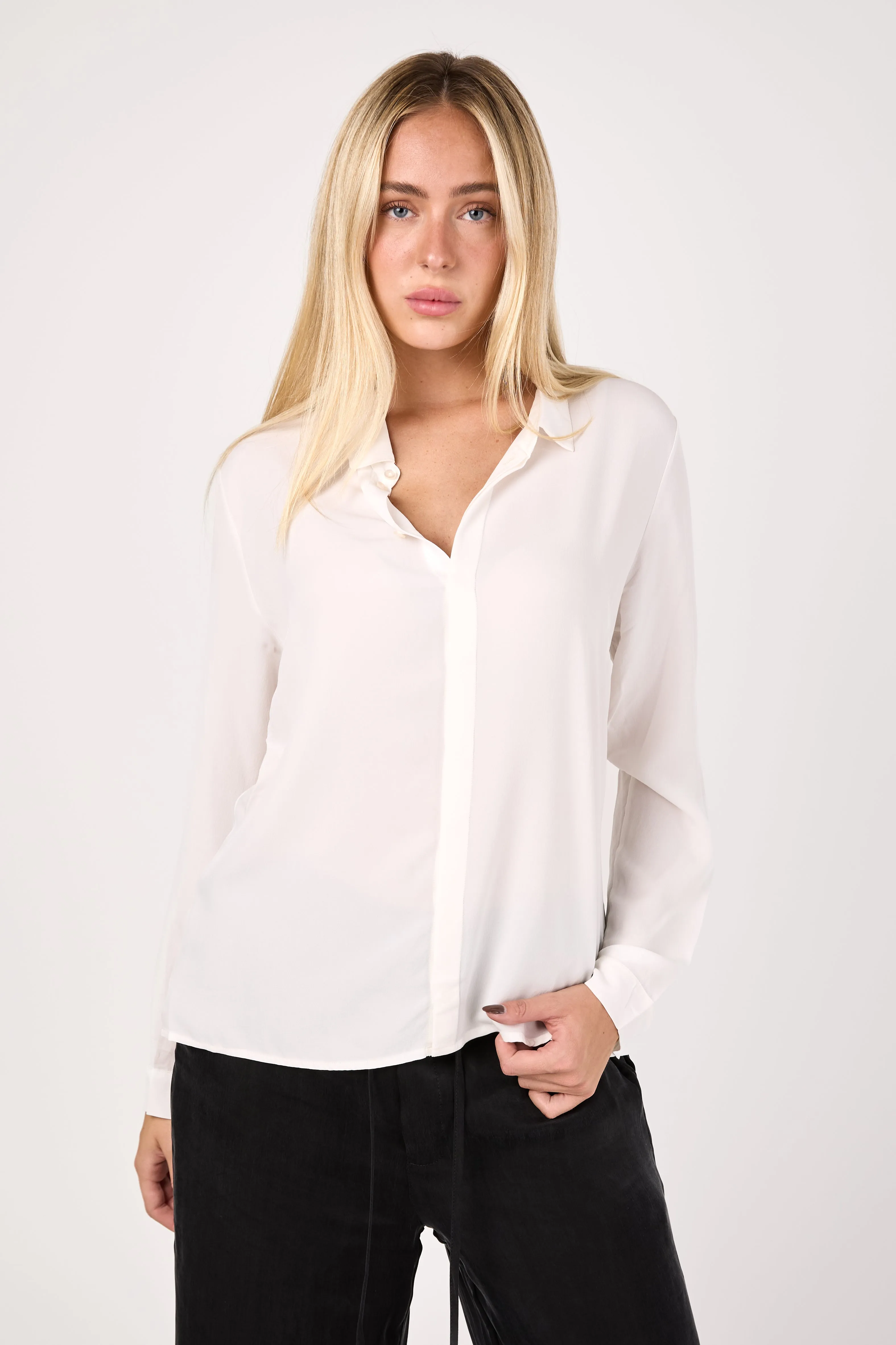 Silk Button Down Shirt in White