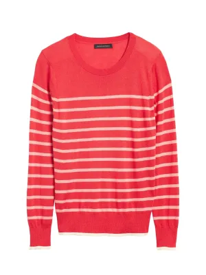 Silk Cashmere Crew-Neck Sweater in Pink Stripe