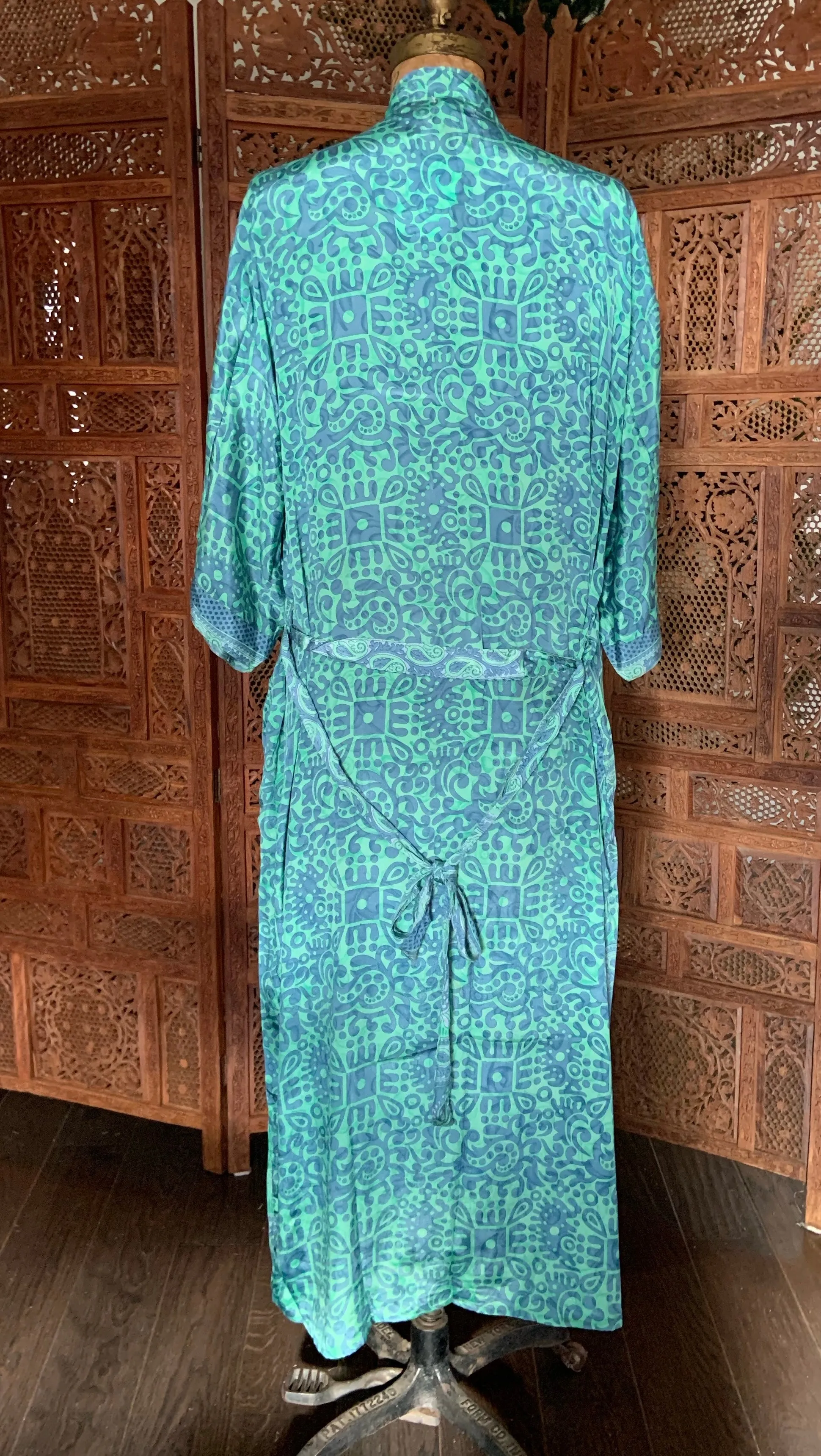 Silk Dress and Kimono Set - Blue Green