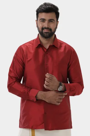 Silk Feel - Red Silk Shirts For Mens | Uathayam