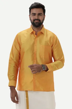 Silk Feel - Yellow Silk Shirts For Mens | Uathayam