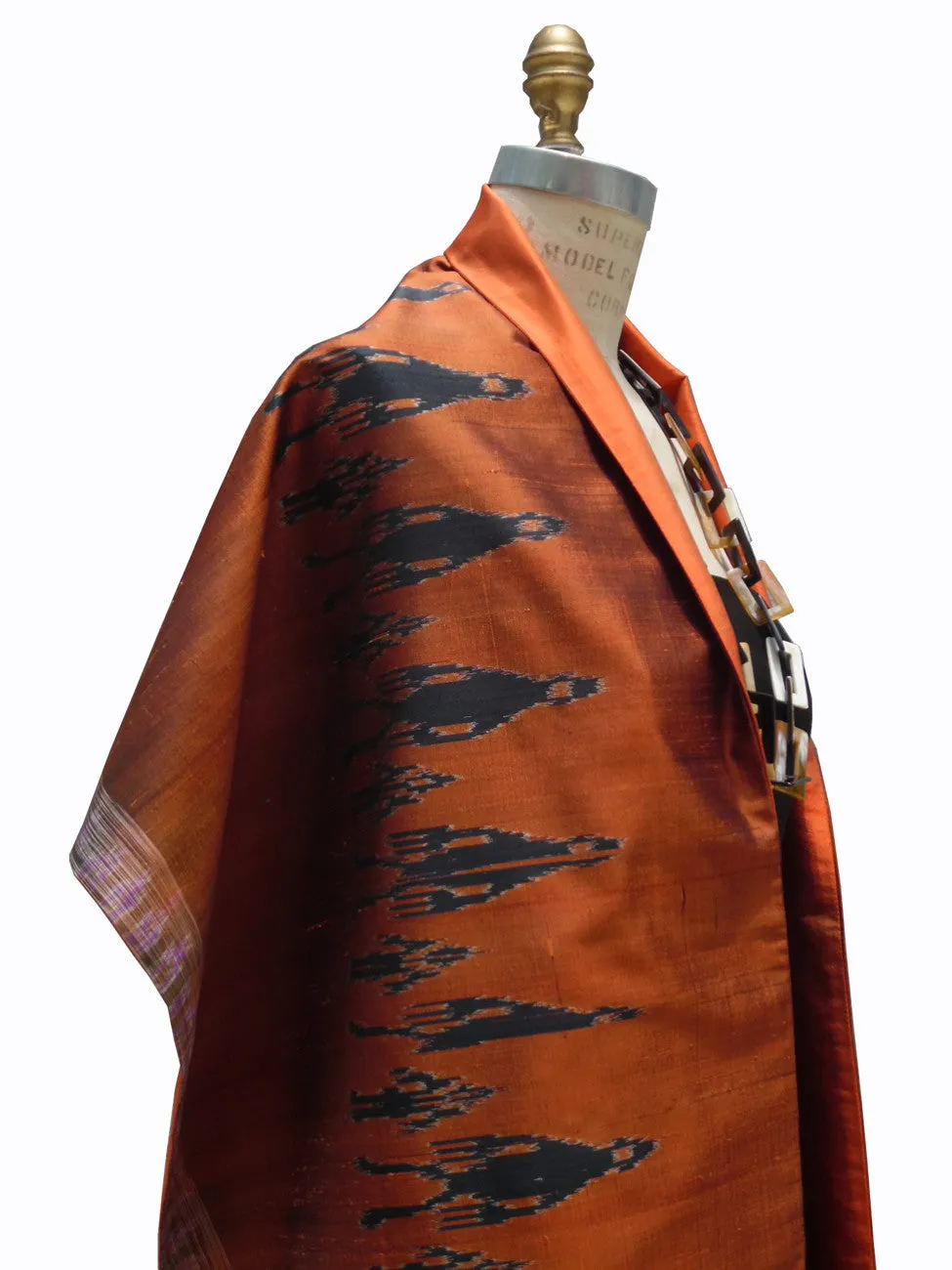 Silk Ikat Double Side Shawl Ancient Man on Copper