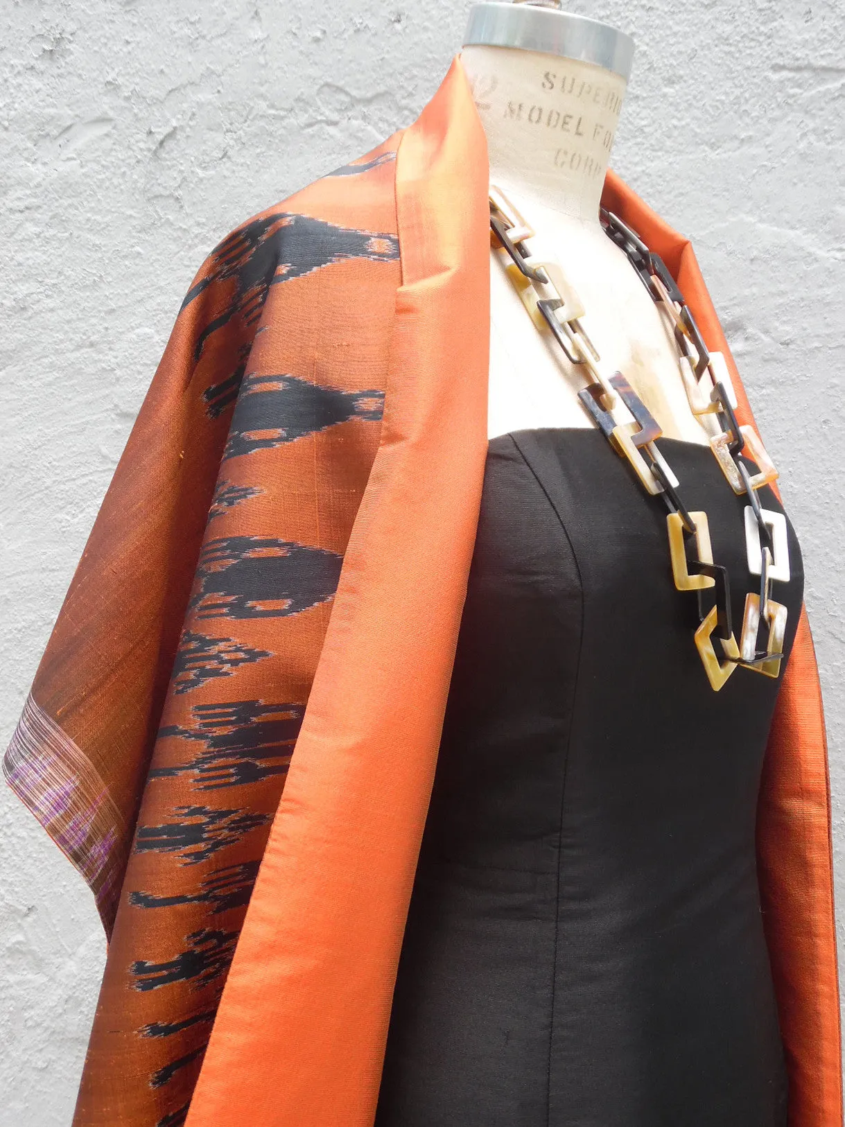 Silk Ikat Double Side Shawl Ancient Man on Copper