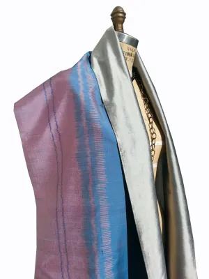 Silk Ikat Double Side Shawl Cerulean Pink Silver