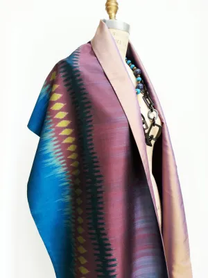 Silk Ikat Double Side Shawl Turquoise Rose