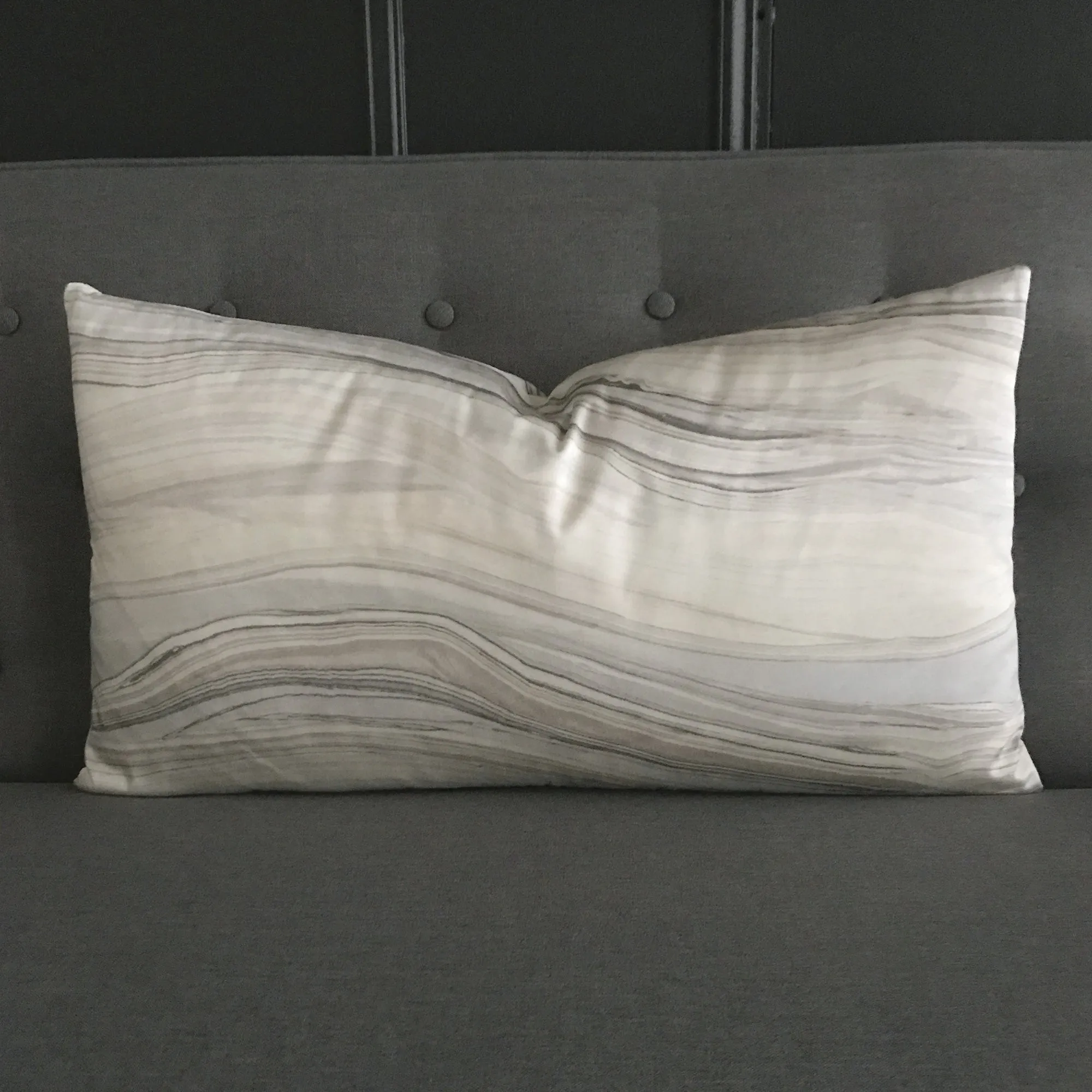 Silk Linen Cream Marble Lumbar Pillow Cover 15x26