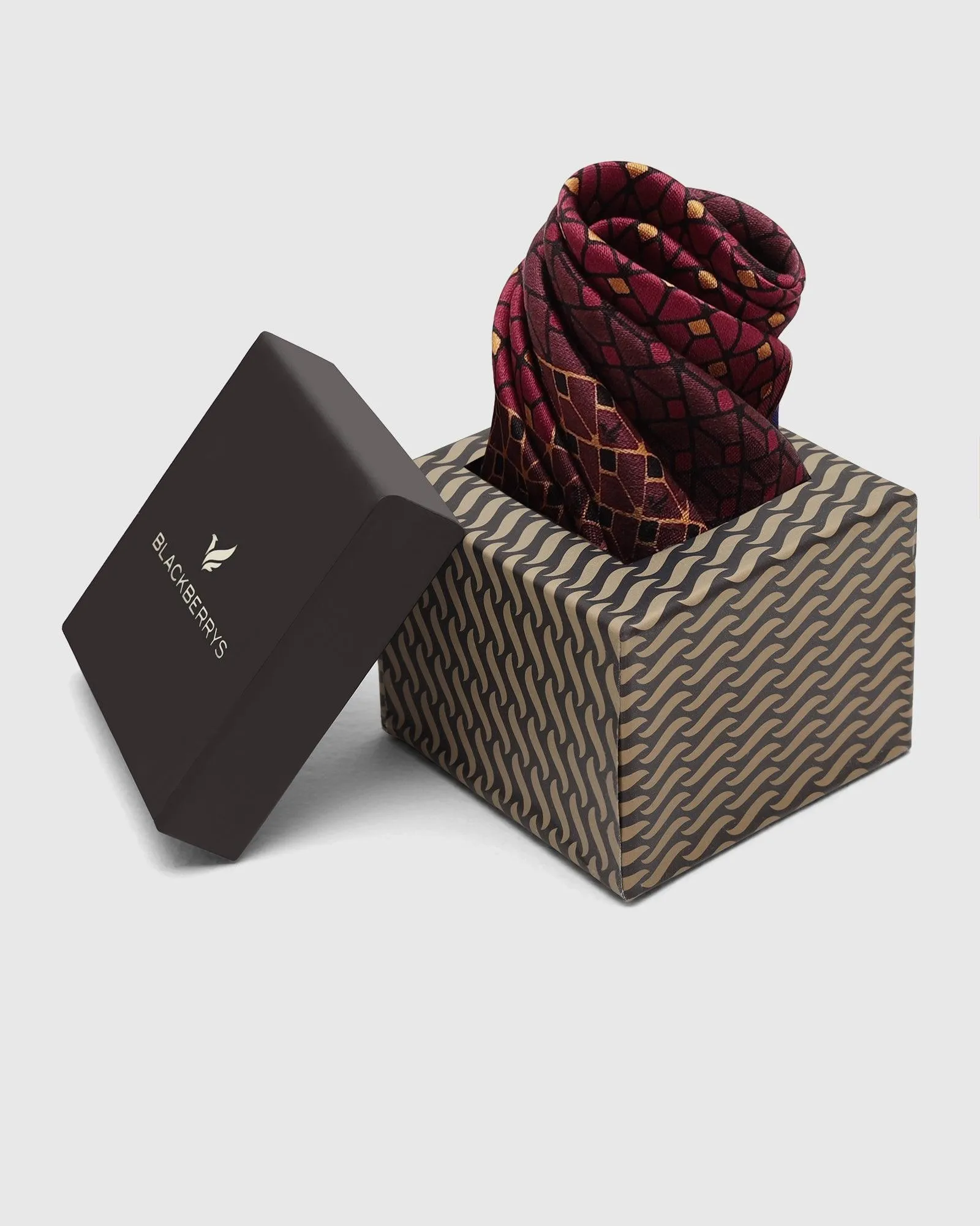 Silk Maroon Printed Pocket Square - Tylell