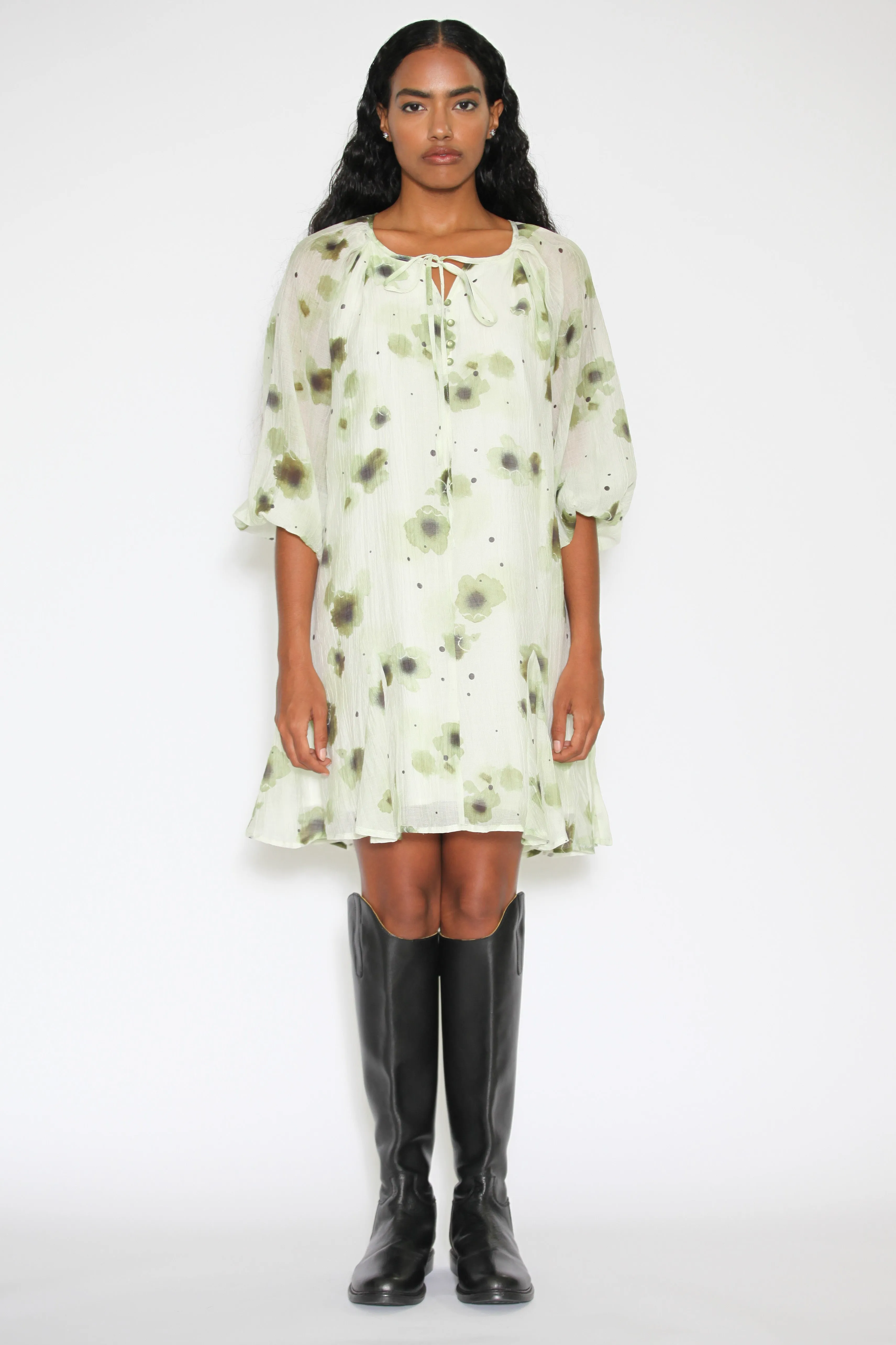 Silk Mint Green Floral Dress