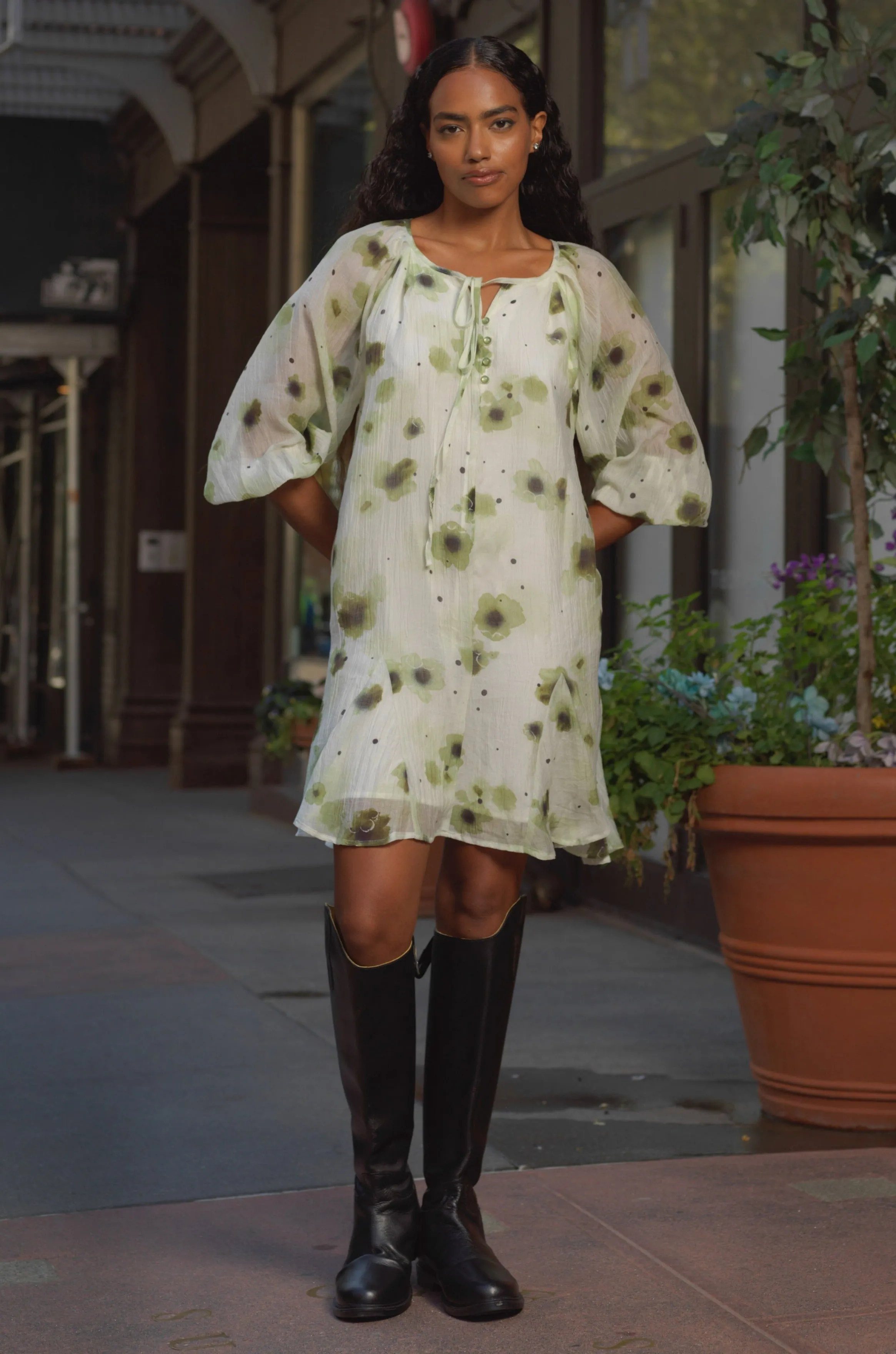 Silk Mint Green Floral Dress