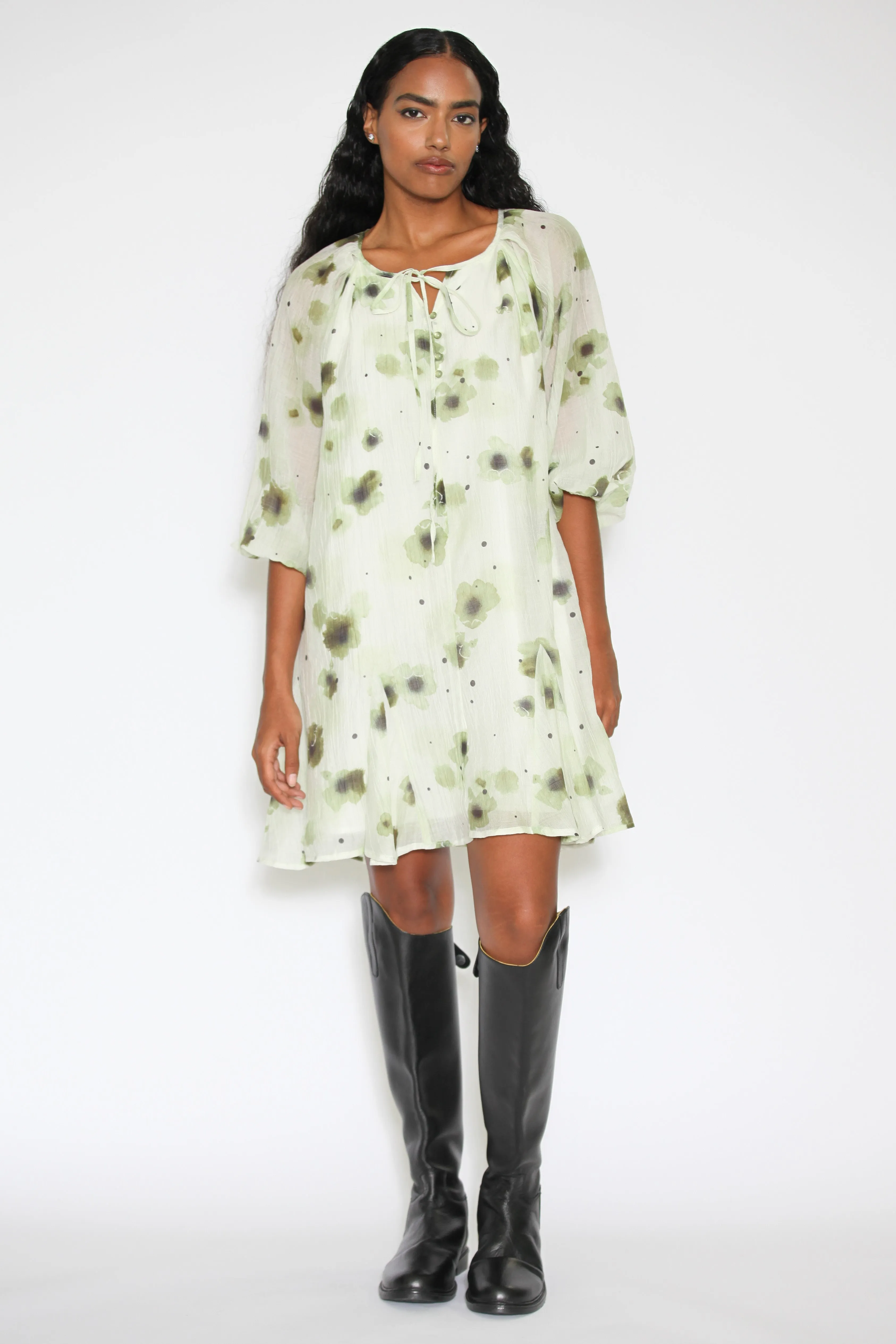 Silk Mint Green Floral Dress