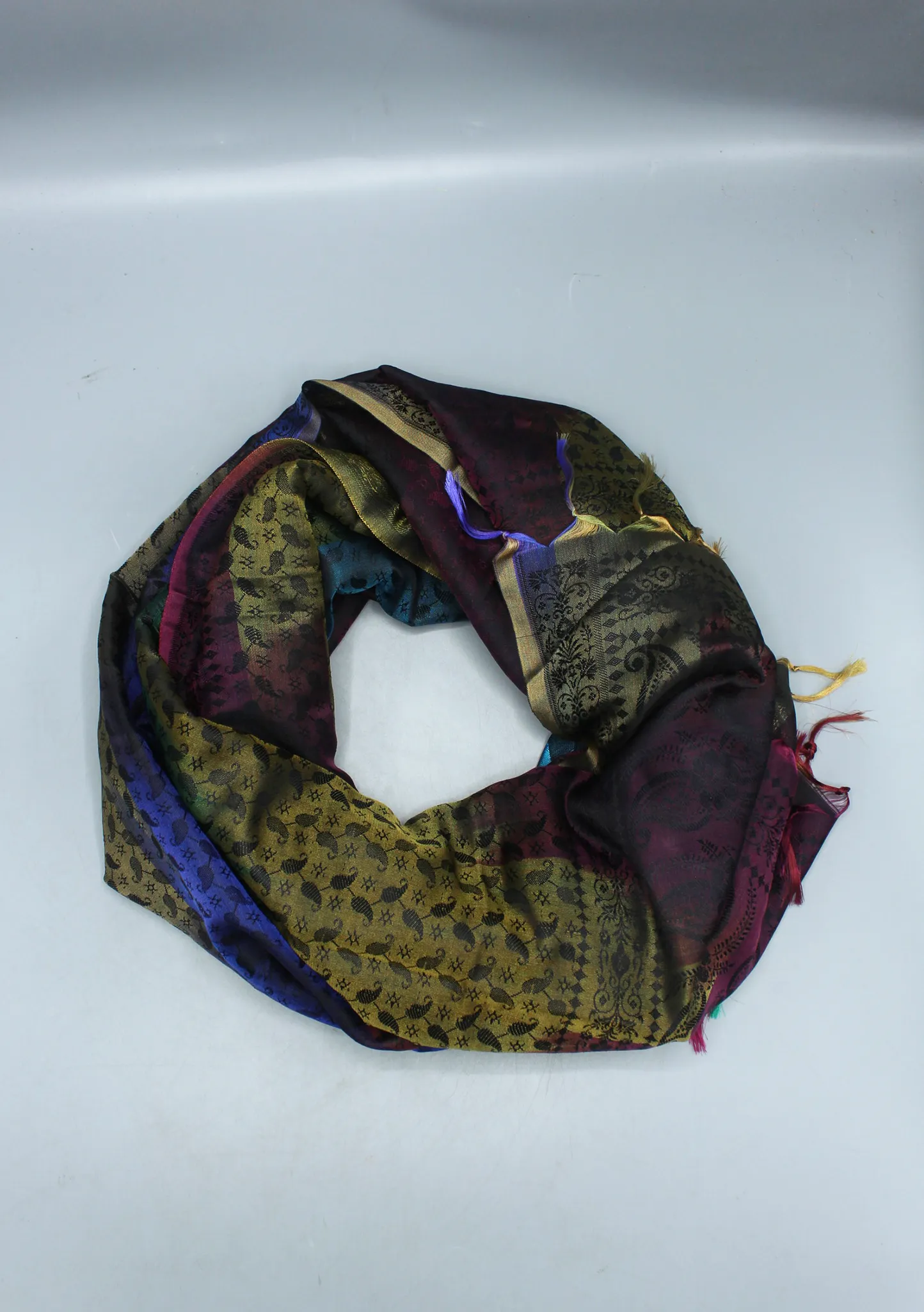 Silk Mixed Polyester Dark Multi Color Shawls with Furka