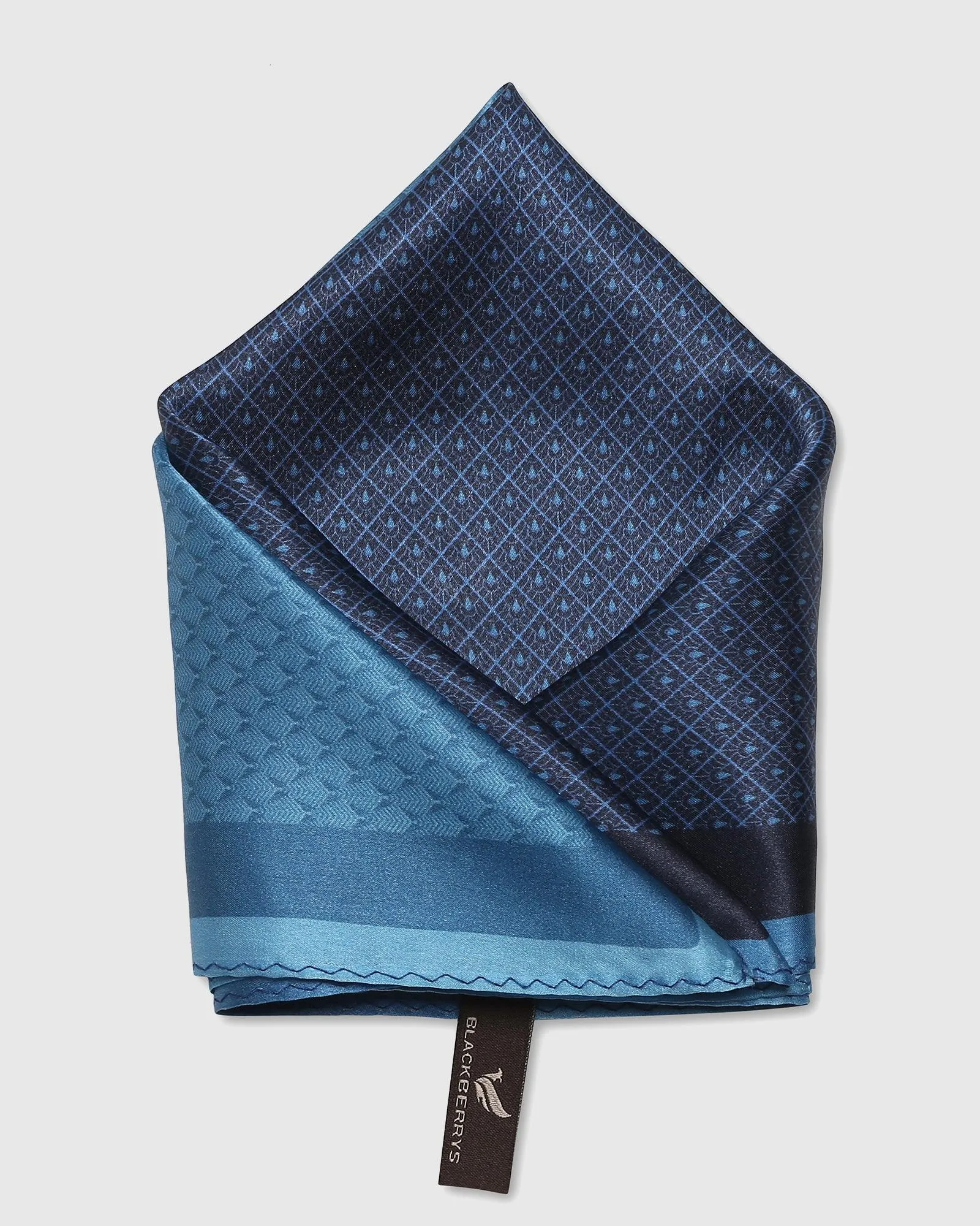 Silk Navy Printed Pocket Square - Slyvan