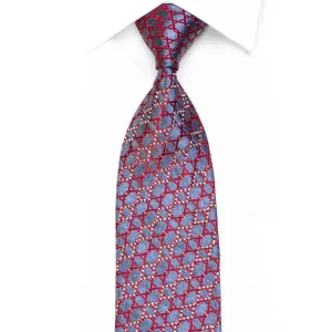 Silk Necktie Burgundy Geometric On Silver Blue With Sparkles