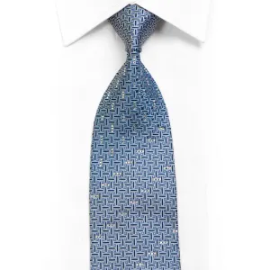 Silk Necktie Geometric On Blue With Rhinestones & Purple Sparkles