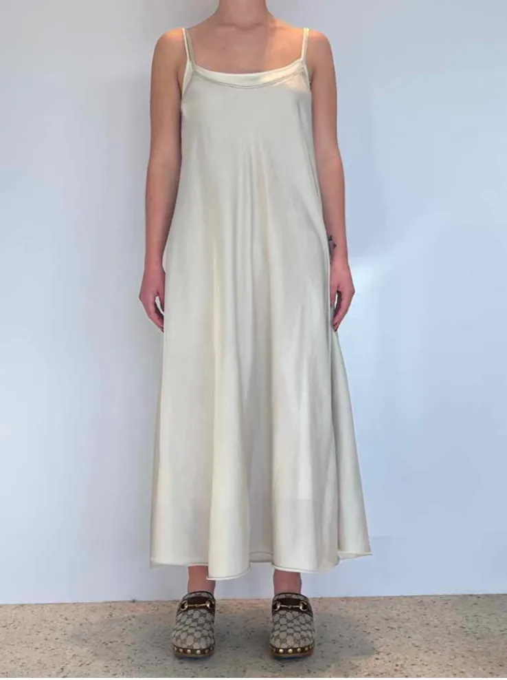 Silk Paperbag Dress in Creme