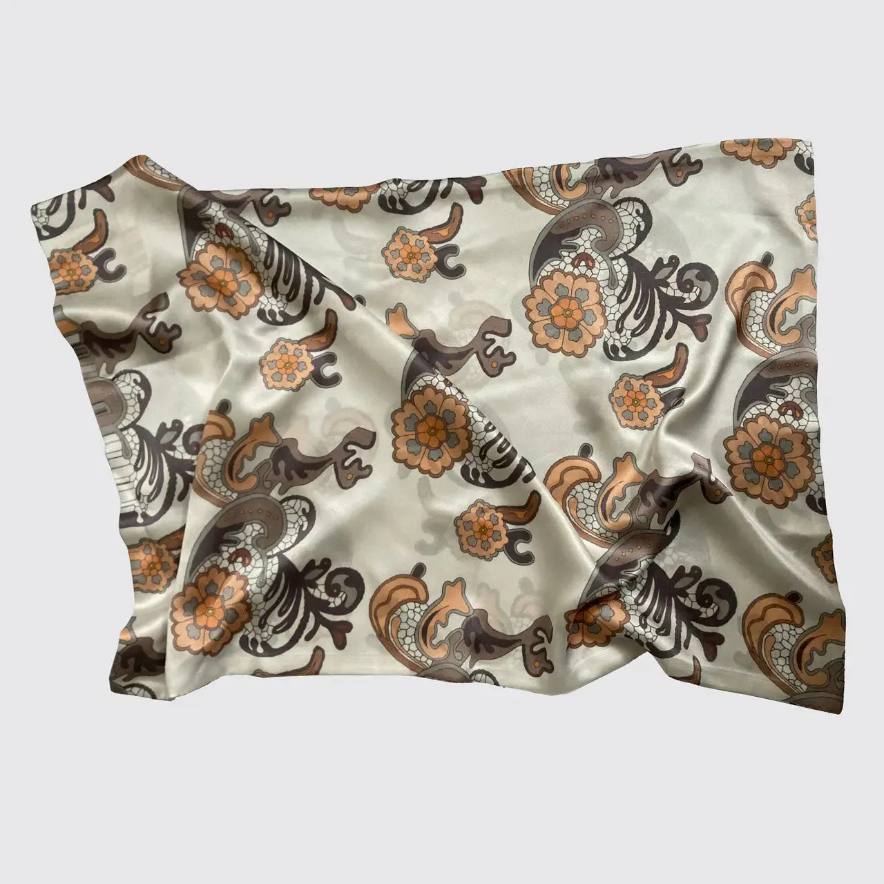 Silk Pillowcase With Orange and Tan Flower Lace Pattern