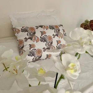 Silk Pillowcase With Orange and Tan Flower Lace Pattern