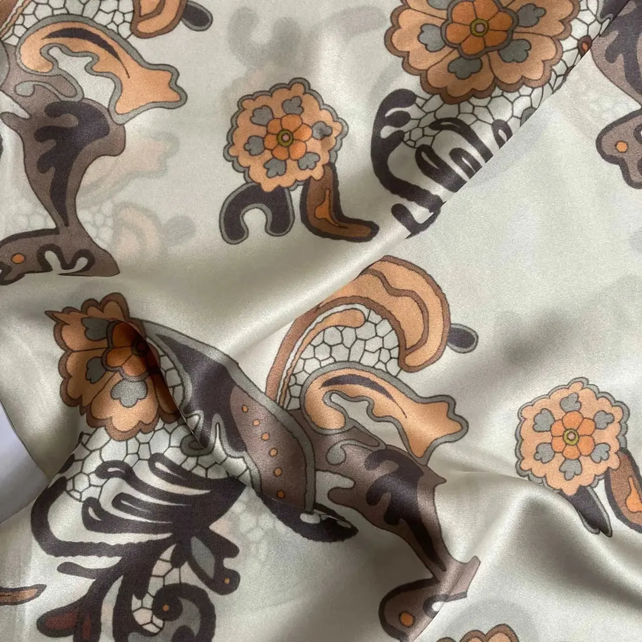 Silk Pillowcase With Orange and Tan Flower Lace Pattern