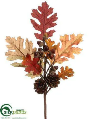 Silk Plants Direct Acorn, Cone, Oak Leaf Spray - Fall - Pack of 12