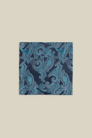 Silk Pocket Square Blue Mork Paisley