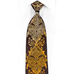 Silk Rhinestone Necktie Orange Damask Om Brown Black With Gold Sparkles