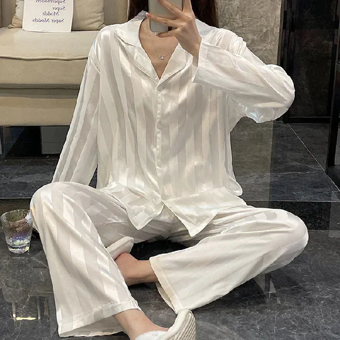 Silk Striped Pajama Set for Women