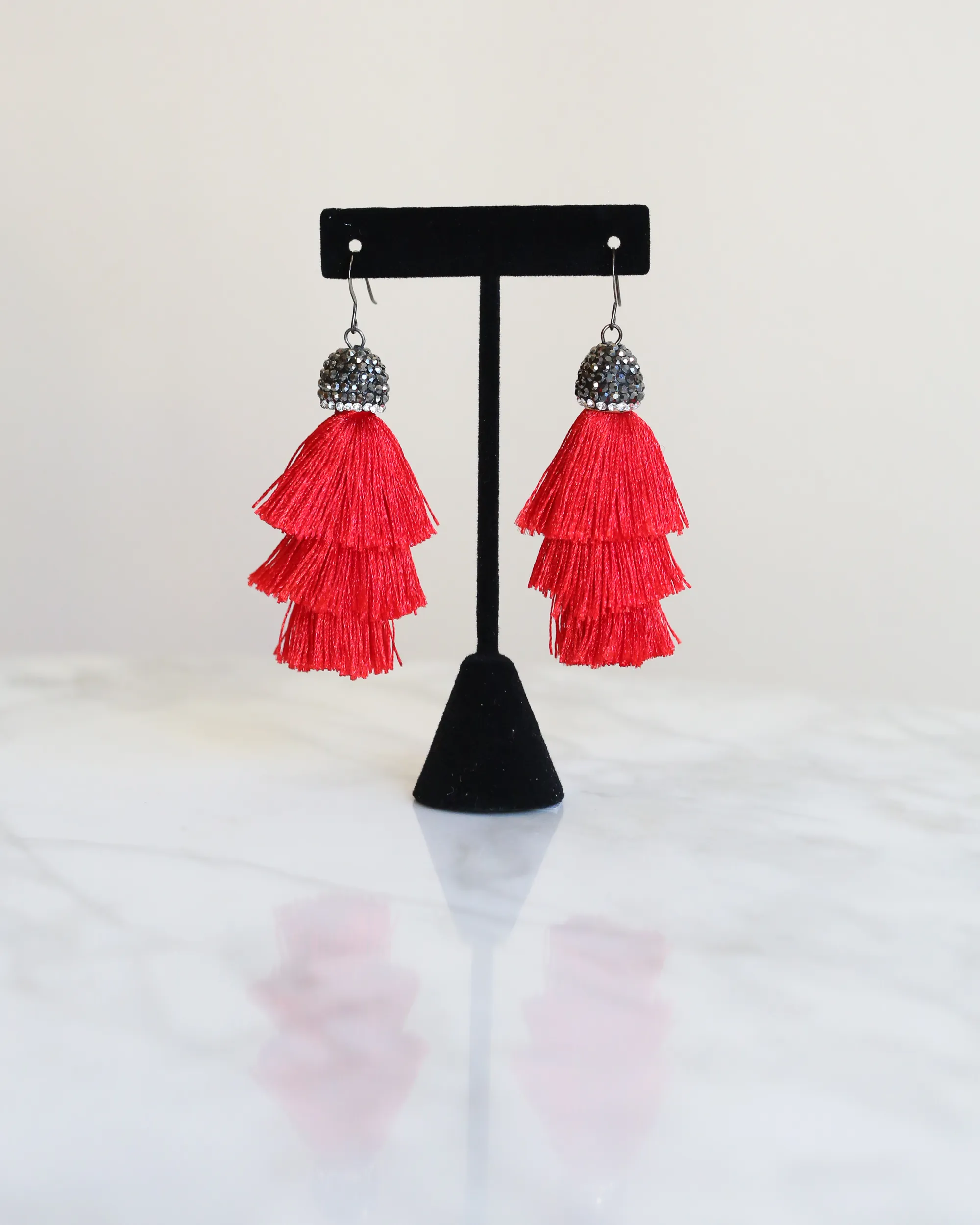 Silk Tassel Earrings | Crimson Red